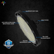 Load image into Gallery viewer, Gen13 UFO LED High Bay Light, 200W, 4000K, 28,600LM, AC120 - 277V, IP65 Waterproof, UL, DLC Listed, 0 - 10V Dimmable, Plug &amp; Play Lighting for Warehouse Workshop Factory Barn Garage Area Lighting Fixture - LEDMyPlace