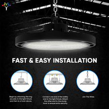 Load image into Gallery viewer, Gen13 UFO LED High Bay Light, 200W, 4000K, 28,600LM, AC120 - 277V, IP65 Waterproof, UL, DLC Listed, 0 - 10V Dimmable, Plug &amp; Play Lighting for Warehouse Workshop Factory Barn Garage Area Lighting Fixture - LEDMyPlace