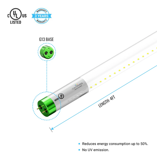 T8 4ft LED Tube/Bulb - Glass 18W 1800 Lumens 6500K Clear, Plug N Play, Double End Power - Fluorescent Replacement, Ballast Compatible (Check Compatibility List)