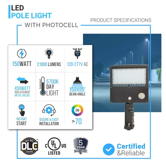 150W LED Parking Lot Lights With Photocell & Motion Sensor, 5700K, Universal Mount, Bronze AC100-277V, Led Area Lighting