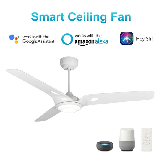 Innovator 52 in. White Best Smart Ceiling Fan w/ LED Light (2700K - 4000K) for Living Room/Dining Room/Bedroom, Works with Voice Control via Alexa/Google Home/Siri - LEDMyPlace