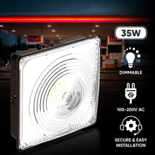 Load image into Gallery viewer, LED Canopy Light 35W 5700K Daylight 4550LM IP65 Waterproof 0 - 10V Dim 120 - 277VAC Surface or Pendant Mount, for Gas Stations Outdoor Area Light, Bronze - LEDMyPlace