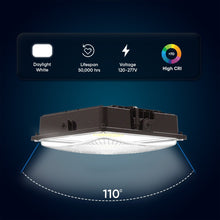Load image into Gallery viewer, LED Canopy Light 35W 5700K Daylight 4550LM IP65 Waterproof 0 - 10V Dim 120 - 277VAC Surface or Pendant Mount, for Gas Stations Outdoor Area Light, Bronze - LEDMyPlace