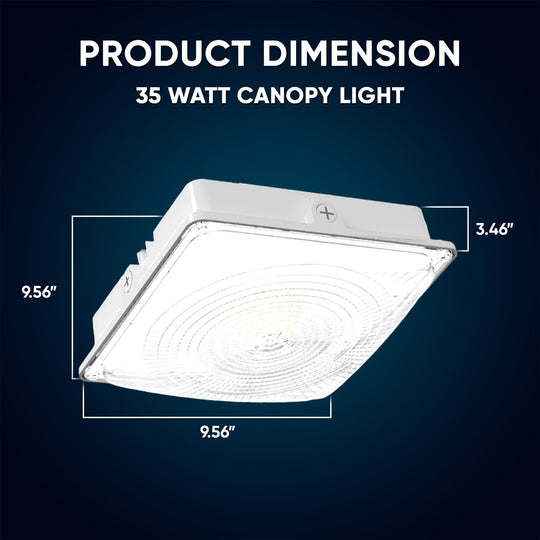 35W LED Canopy Light 5700K Daylight 4550LM IP65 Waterproof 0-10V Dim 120-277VAC Surface or Pendant Mount, for Gas Stations Outdoor Area Light White