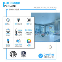 Load image into Gallery viewer, LED Circular Vertical One Ring Pendant Light, 8W, 3000K, 400LM, 120V, Dim: 5.5 x 55 Inch, ETL Listed, Dimmable, Circline Architectural, Hanging Light Fixture - LEDMyPlace