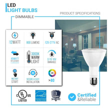 Load image into Gallery viewer, LED Flood Light Bulbs PAR30 Long Neck 12 Watt 3000K 800 Lumens Dimmable 120V E26 Base Damp Location - LEDMyPlace