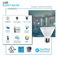 Load image into Gallery viewer, LED Flood Light Bulbs PAR30 Short Neck Dimmable 12 Watt 5000K 800 Lumens 120V E26 Base Damp Location - LEDMyPlace