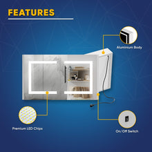 Load image into Gallery viewer, LED Lighted Bathroom Medicine Cabinet with Outlet, Double Sided Mirror, On/Off Switch, ETL, RoHS Listed, 90+ CRI, Surface Mount, Medicine Cabinet with LED Mirror, Benign Style - LEDMyPlace