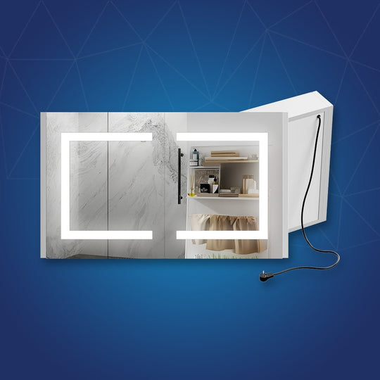 LED Lighted Bathroom Medicine Cabinet with Outlet, Double Sided Mirror, On/Off Switch, ETL, RoHS Listed, 90+ CRI, Surface Mount, Medicine Cabinet with LED Mirror, Benign Style - LEDMyPlace