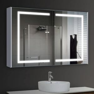 LED Lighted Bathroom Medicine Cabinet with Outlet, Double Sided Mirror, On/Off Switch, ETL, RoHS Listed, 90+ CRI, Surface Mount, Medicine Cabinet with LED Mirror, Benign Style - LEDMyPlace