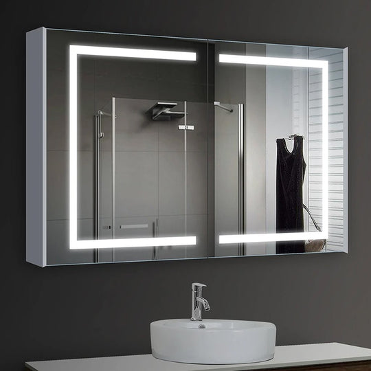 LED Lighted Bathroom Medicine Cabinet with Outlet, Double Sided Mirror, On/Off Switch, ETL, RoHS Listed, 90+ CRI, Surface Mount, Medicine Cabinet with LED Mirror, Benign Style - LEDMyPlace