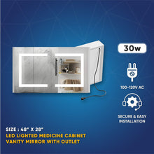 Load image into Gallery viewer, LED Lighted Bathroom Medicine Cabinet with Outlet, Double Sided Mirror, On/Off Switch, ETL, RoHS Listed, 90+ CRI, Surface Mount, Medicine Cabinet with LED Mirror, Benign Style - LEDMyPlace