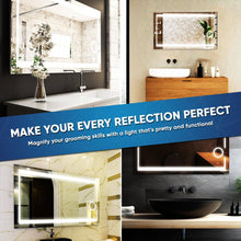 Load image into Gallery viewer, LED Lighted Bathroom Vanity Mirror with Magnifying Mirror, Anti - Fog, Touch Button, CRI 90+,Adjustable Color Temperature &amp; Remembrance Makeup Mirror, Auspice Style - LEDMyPlace