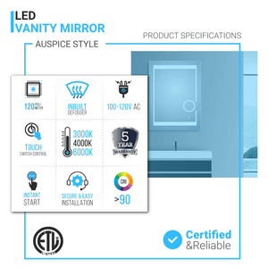 LED Lighted Bathroom Vanity Mirror with Magnifying Mirror, Anti - Fog, Touch Button, CRI 90+,Adjustable Color Temperature & Remembrance Makeup Mirror, Auspice Style - LEDMyPlace