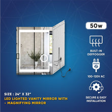 Load image into Gallery viewer, LED Lighted Bathroom Vanity Mirror with Magnifying Mirror, Anti - Fog, Touch Button, CRI 90+,Adjustable Color Temperature &amp; Remembrance Makeup Mirror, Auspice Style - LEDMyPlace