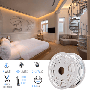 LED Neon Rope Light, AC120V, ETL, UL Listed (white), Indoor Outdoor IP65 Waterproof Ambient Decorative Light - LEDMyPlace