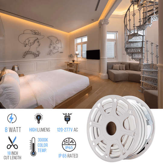 LED Neon Rope Light, AC120V, ETL, UL Listed (white), Indoor Outdoor IP65 Waterproof Ambient Decorative Light - LEDMyPlace