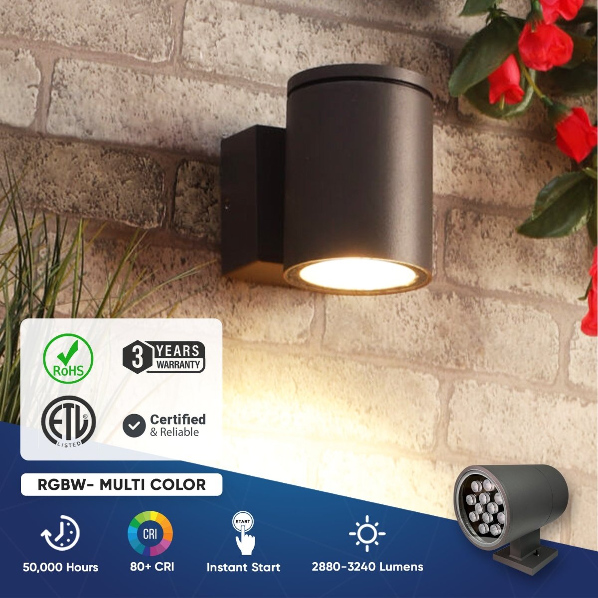 LED Outdoor Single Sided Light With Remote, RGBW, Cylinder, 36W, AC100 ...