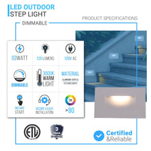 Load image into Gallery viewer, LED Step Lights 3W 3000K (Warm White), 120 LM, 120V, Rectangle, ETL Listed, Dimmable, Wet Location, Indoor Outdoor Stair Lights - LEDMyPlace