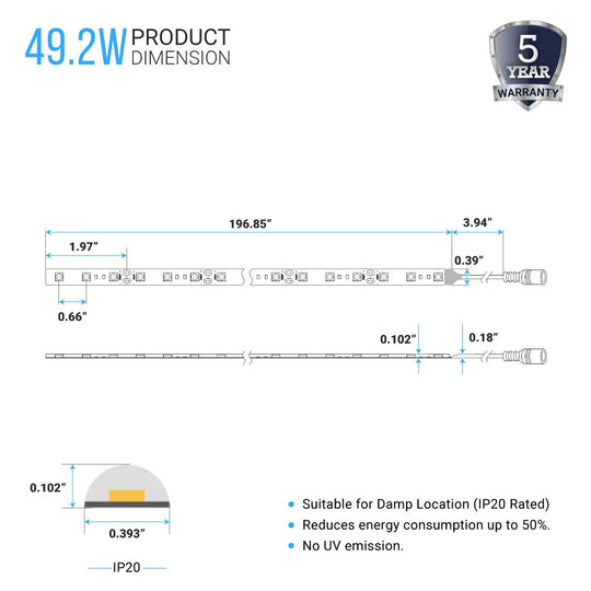 LED Strip Lights, IP20, 16.4ft, Dimmable, 12V, SMD 2216, 120 leds/Meter, 378 Lumens/ft, UL, RoHS Listed, LED Lights for Bedroom, Kitchen, Home Decoration - LEDMyPlace