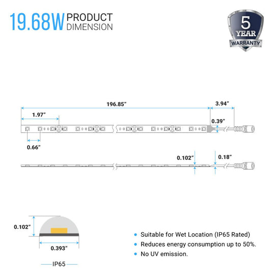 LED Strip Lights, IP20, 16.4ft, Dimmable, 12V, SMD 3528, 60 leds/Meter, 192 Lumens/ft, UL, RoHS Listed, LED Lights for Bedroom, Kitchen, Home Decoration - LEDMyPlace