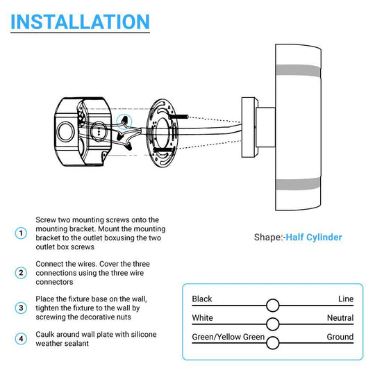 LED Up and Down Lights Outdoor, Semi Cylinder, 2X5W, AC100 - 277V, Outdoor Wall Light ETL, RoHS Listed, Waterproof Outdoor Wall Lamps - LEDMyPlace