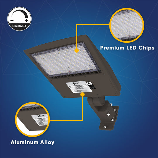 150W LED Area Light with Photocell, 5700K, Universal Mount, Bronze, AC120-277V, LED Dusk to Dawn Area Lights