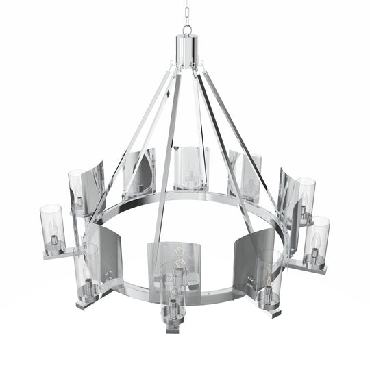 12-Light Chandeliers Diam 50'', Chrome Finish with Clear Glass , E12 Base