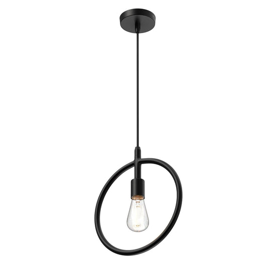 Matte Black Ring Shape Pendant Light Fixture, E26 Base, UL Listed for Dry Location, Fixture Size: D12 x H13.5 Inch - LEDMyPlace