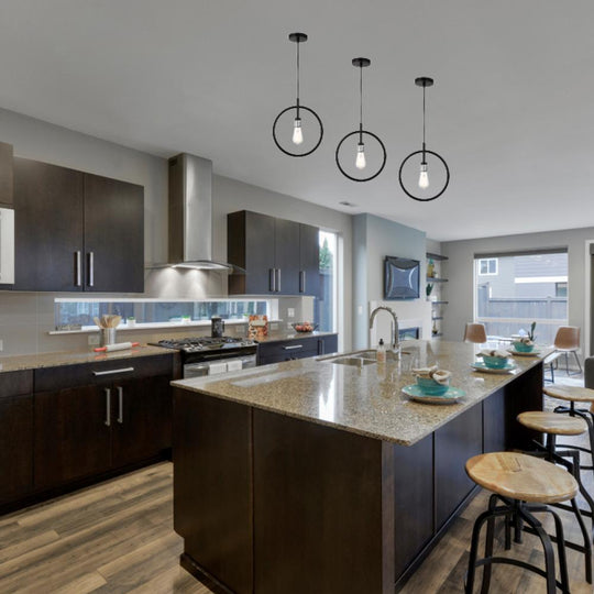 Matte Black Ring Shape Pendant Light Fixture, E26 Base, UL Listed for Dry Location, Fixture Size: D12 x H13.5 Inch - LEDMyPlace