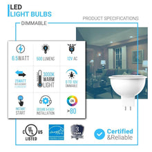 Load image into Gallery viewer, MR16 LED Light Bulbs 6.5W 3000K 500 Lumens Dimmable 120V Damp Location Spotlight Light Bulb - LEDMyPlace