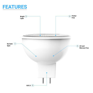 MR16 LED Light Bulbs 6.5W 5000K 500 Lumens Dimmable 120V Damp Location Spotlight Light Bulb - LEDMyPlace