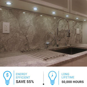 Slim LED Puck Light, 3 - Piece Kit With 12V Adaptor & Wave Sensor Dimming , 3x3.5Watts, 3x200Lumens, ETL Listed, CCT Changeable (3000K/4000K/5000K), Hand Wave Sensor, White - LEDMyPlace