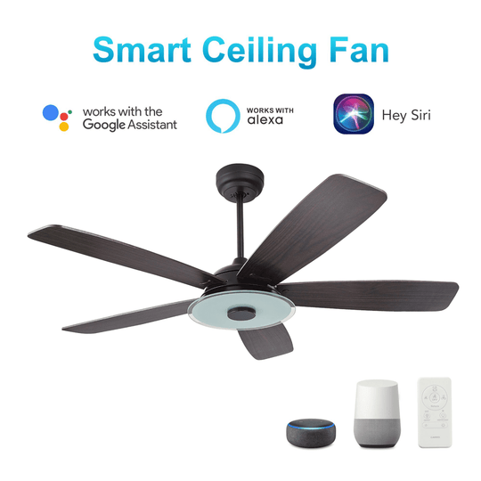 Striker 52 In. Best Smart Ceiling Fan with Dimmable Led Light & Remote Control, Black Wooden Pattern with Alexa/google Home/Siri (5 - Blade) - LEDMyPlace
