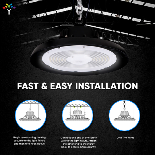 UFO LED High Bay Light 150W/120W/100W Wattage Adjustable, 5700K, 150LM/W-155LM/W, 120-277VAC, IP65, For Warehouse Factory Workshops Gymnasium & Supermarket Lighting