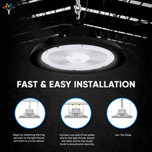 Load image into Gallery viewer, UFO LED High Bay Light 150/120/100 Watt Adjustable, 5700K, 150LM/W - 155LM/W, 120 - 277VAC, IP65, UL, DLC Listed, 1 - 10V Dim, For Warehouse Factory Workshops Gymnasium &amp; Supermarket Lighting - LEDMyPlace