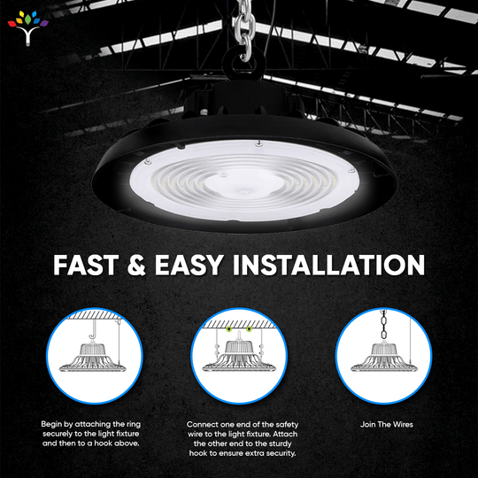 UFO LED High Bay Light 150/120/100 Watt Adjustable, 5700K, 150LM/W - 155LM/W, 120 - 277VAC, IP65, UL, DLC Listed, 1 - 10V Dim, For Warehouse Factory Workshops Gymnasium & Supermarket Lighting - LEDMyPlace