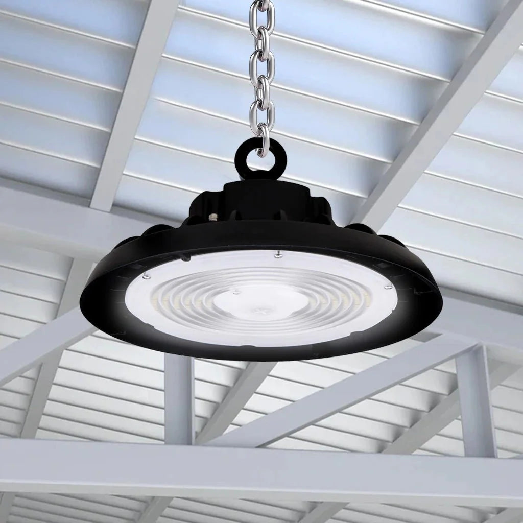 UFO LED High Bay Light 150/120/100 Watt Adjustable, 5700K, 150LM/W - 155LM/W, 120 - 277VAC, IP65, UL, DLC Listed, 1 - 10V Dim, For Warehouse Factory Workshops Gymnasium & Supermarket Lighting - LEDMyPlace