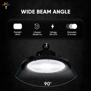 UFO LED High Bay Light 150/120/100 Watt Adjustable, 5700K, 150LM/W - 155LM/W, 120 - 277VAC, IP65, UL, DLC Listed, 1 - 10V Dim, For Warehouse Factory Workshops Gymnasium & Supermarket Lighting - LEDMyPlace