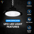 Load image into Gallery viewer, UFO LED High Bay Light 240W/220W/200W Wattage Adjustable, 4000K, 150 LM/W, DLC Premium 1 - 10V Dimmable, AC120 - 277V, Commercial LED Light for Barn Workshop Warehouse Gym Airport Lights - LEDMyPlace