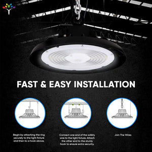 UFO LED High Bay Light, 240W/220W/200W Wattage Adjustable, 5700K 150 LM/W, Waterproof IP65, 1 - 10V Dimmable, AC277 - 480V High Voltage, UL, DLC Listed, For Factory, Workshop, Barn, Garage, Commercial Shop, Warehouse, Airport - LEDMyPlace