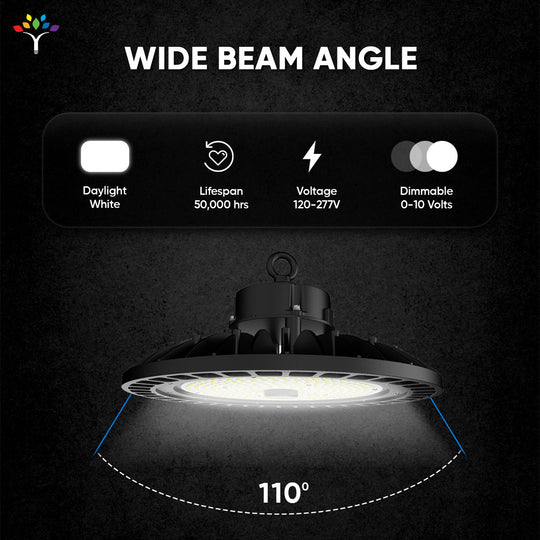 Gen23 UFO LED High Bay Light 150/120/100 Watt Adjustable, 5700K, 150LM/W-155LM/W, AC277-480V High Voltage, IP65, UL, DLC Listed, 1-10V Dim, For Warehouse Barn Airport Workshop Garage Factory