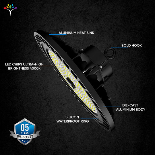 Gen23 UFO LED High Bay Light 150/120/100 Watt Adjustable, 5700K, 150LM/W-155LM/W, AC277-480V High Voltage, IP65, UL, DLC Listed, 1-10V Dim, For Warehouse Barn Airport Workshop Garage Factory