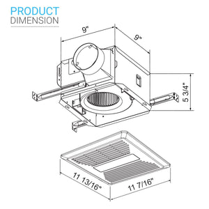 Ultra Quiet Bathroom Exhaust Fan w/ LED Light 4000K, 1000LM, 100 CFM, 0.8 Sones, Ceiling/Wall Mounted - LEDMyPlace
