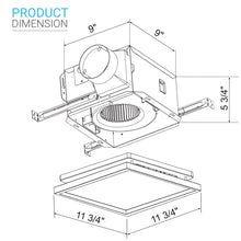 Load image into Gallery viewer, Ultra Silent Bathroom Exhaust Fan with Square Flat Panel Light 8W, 4000K 1000LM, 50 - 100 CFM, &lt;0.3 - 0.7 Sones, Ceiling/Wall Mounted - LEDMyPlace