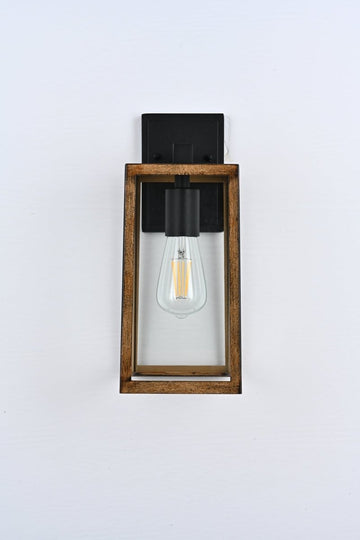 Wall Lights, Exterior Light Fixture, Clear Glass Garage Light, Modern Outdoor Lights Sconce with Waterproof, for Patio, E26 Socket Black+Wood Finish - LEDMyPlace