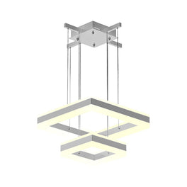 2-Lights, 126W, 3000K-6500K (CCT-Changeable), 6300LM, Square Chandelier Lighting ,Dimmable, Sand Silver Body Finish, Dimension : 23.3''L×23.3''W×55''H