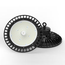 Load image into Gallery viewer, 200W UFO LED High Bay Light: 5700K, 29000LM, 1-10V Dimmable, IP65 Rated, UL and DLC Listed, in Black Finish, Compatible with 120V-277V - Perfect for Warehouse, Shop, Workshop, Barn, Industrial Factory, Garage Lighting