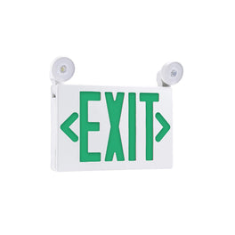 3.5 Watt LED Combo Green Exit Sign with Two Adjustable Head, UL Listed, 90-min Backup Battery