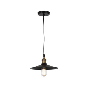 Industrial Pendant Light Fixture, E26 Base, Matte Black Finish with Antique Bronze Top, UL Listed (IVA-7009-BK)